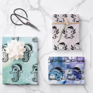 Feuille De Papier Cadeau Créatures de la mer de Noël