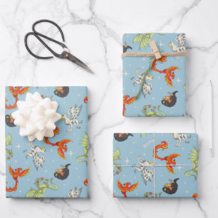 Feuille De Papier Cadeau Créatures Magiques Motif Vintage