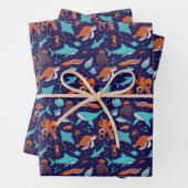 Feuille De Papier Cadeau Créatures marines (En situation)