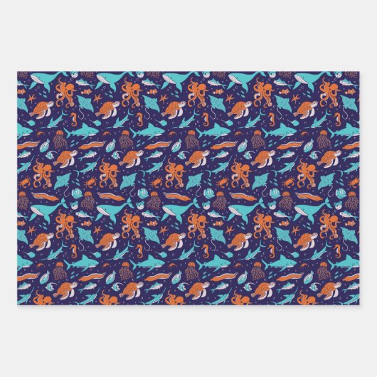 Feuille De Papier Cadeau Créatures marines (Devant)