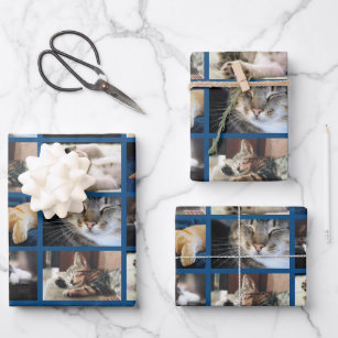 Feuille De Papier Cadeau Créez votre propre bordure bleue de 5 photos