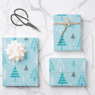 Feuille De Papier Cadeau Créez votre propre motif d'arbre de Noël pastel bl