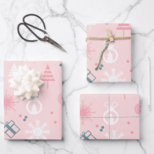 Feuille De Papier Cadeau Créez Votre Propre Motif Noël Pastel Rose