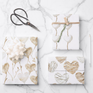 Feuille De Papier Cadeau Crème beige Brown Coeurs blancs Boho Anniversaire