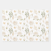 Feuille De Papier Cadeau Crème Blanc Bows Coeurs Boho Floral Anniversaire (Devant 3)
