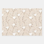 Feuille De Papier Cadeau Crème Blanc Bows Coeurs Boho Floral Anniversaire (Devant)