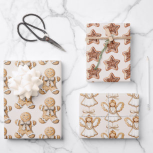 Feuille De Papier Cadeau Crème Blush Étoiles Pain d'Épice Anges Noël