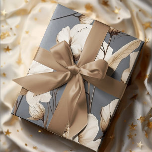 Feuille De Papier Cadeau Crème Botanique & Jardin de Fleur Bleue Poussiéreu