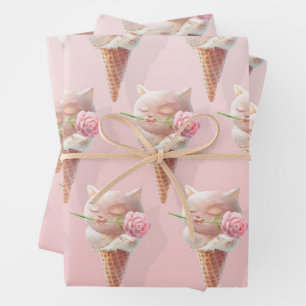 Feuille De Papier Cadeau Crème de glace Kitty - Rosy & Dreamy