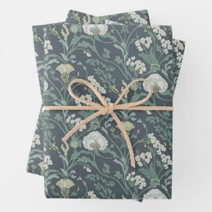Feuille De Papier Cadeau Crème florale Art nouveau vert
