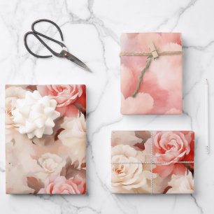 Feuille De Papier Cadeau Crème Florale Rose Clair Assez