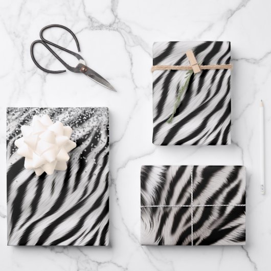 Feuille De Papier Cadeau Crème or Parties scintillant brillante Zebra Print (Recto)