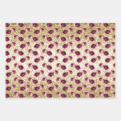 Feuille De Papier Cadeau Crème rose Bourgogne Floral Gold Glitz (Devant 3)