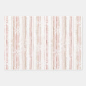 Feuille De Papier Cadeau Crème rose Paillée Stripes Snowflakes Noël (Devant 2)