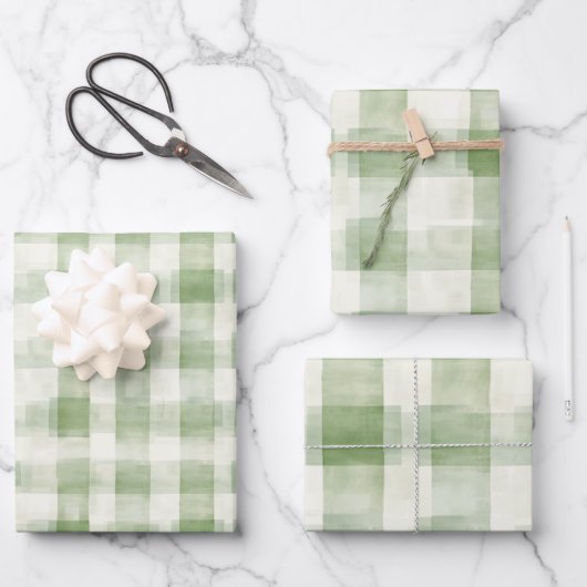 Feuille De Papier Cadeau Crème verte occidentale rayures plaid Noël (Recto)