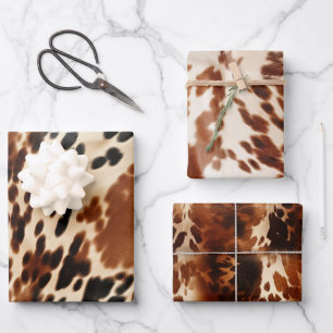 Feuille De Papier Cadeau Crème Western Cowboy Brown Noir Cowhide