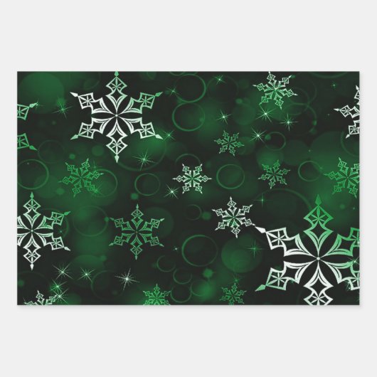 Feuille De Papier Cadeau Crimson Emerald & Royal Blue Snowflake Motif (Devant 2)