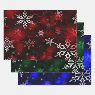 Feuille De Papier Cadeau Crimson Emerald & Royal Blue Snowflake Motif