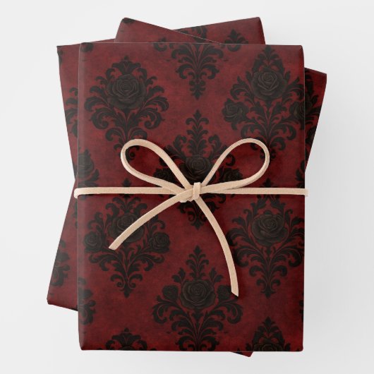 Feuille De Papier Cadeau Crimson Nocturne Bloom Victorian (En situation)