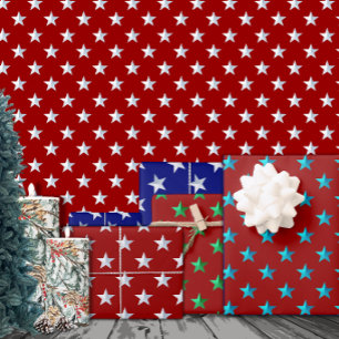 Feuille De Papier Cadeau Crimson rouge argent vert turquoise bleu étoiles
