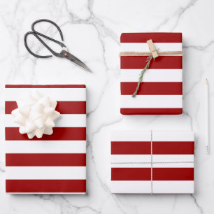 Feuille De Papier Cadeau Crimson rouge et blanc rayures