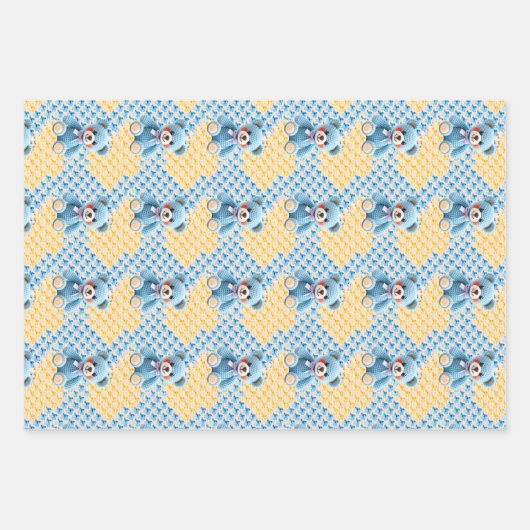 Feuille De Papier Cadeau Crocheted Stuffed Animals Blue and Yellow (Devant 2)