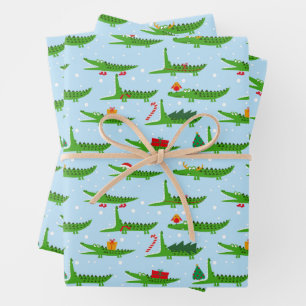 Feuille De Papier Cadeau Crocodiles festifs dans les costumes de Noël Motif