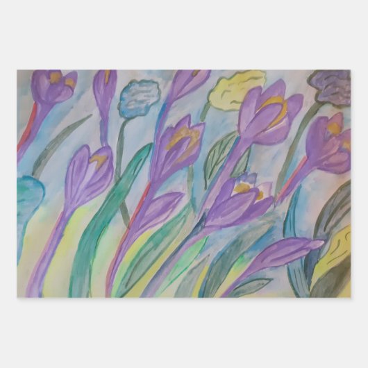 Feuille De Papier Cadeau Crocus de printemps Abstrait (Devant 2)