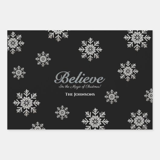 Feuille De Papier Cadeau Croire à la magie de Noël | Black (Devant)