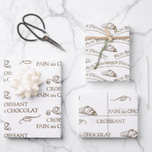 Feuille De Papier Cadeau Croissant Français Boulangerie Vintage Douleur au 