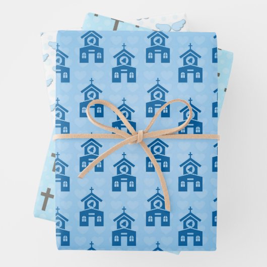 Feuille De Papier Cadeau Croix de l'Église du Baptême (En situation)