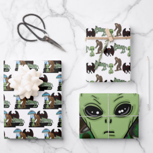 Feuille De Papier Cadeau Cryptozoologie Cryptids Big Foot Alien Mothman