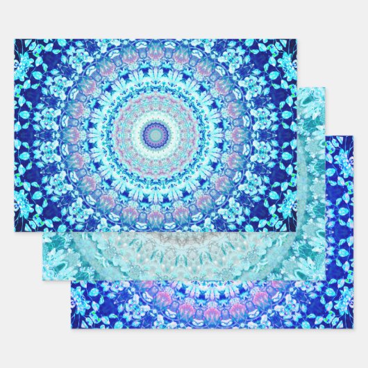 Feuille De Papier Cadeau Crystal Blue Floral Mandala (Lot)