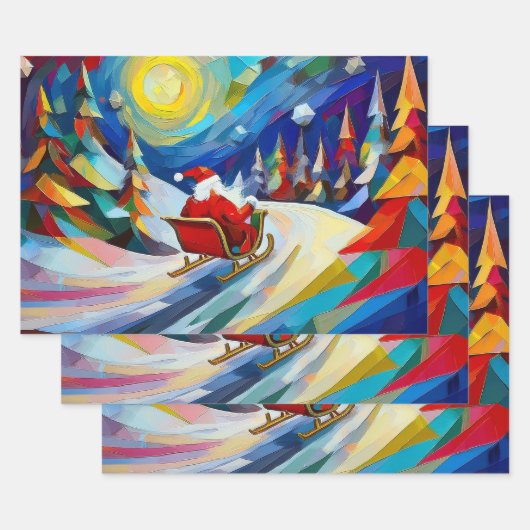 Feuille De Papier Cadeau Cubism Santa Christmas Holiday  (Lot)