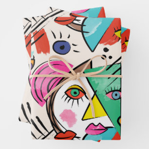 Feuille De Papier Cadeau Cubisme moderne Abstrait Artsy Femme Visages