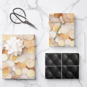Feuille De Papier Cadeau Cuir synthétique noir cercles pièce marron crème O