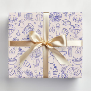 Feuille De Papier Cadeau Cuisine italienne et fleurs de cuisine dessinées à