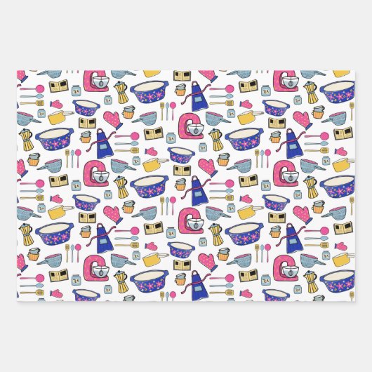 Feuille De Papier Cadeau Cuisine lumineuse Ustensiles Chef Baker motif (Devant)