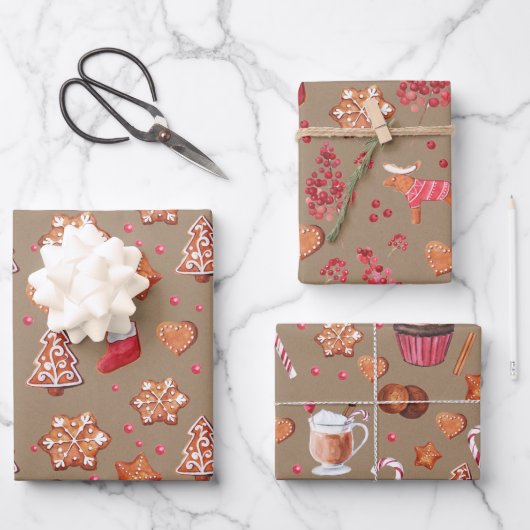 Feuille De Papier Cadeau Cuisson De Noël Rustique Kraft Cookies Et Cupcakes (Recto)