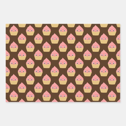 Feuille De Papier Cadeau Cuite Cartoon Fraise Cupcake Brown (Devant 3)