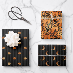 Feuille De Papier Cadeau Cuivre d'Halloween gothique et jeu noir de 3