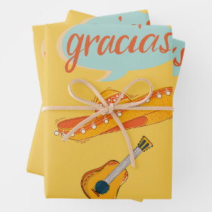 Feuille De Papier Cadeau Culture espagnole - Fiesta Sombrero, Guitare et Fl