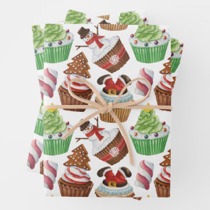Feuille De Papier Cadeau Cupcakes de Noël Aquarelle