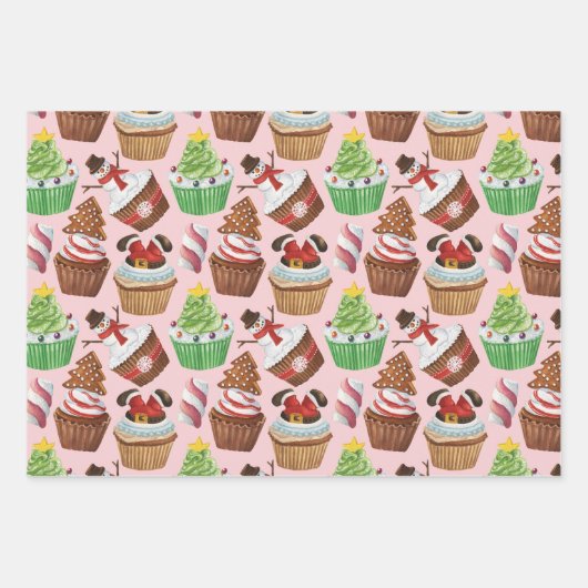 Feuille De Papier Cadeau Cupcakes de Noël Aquarelle (Devant)