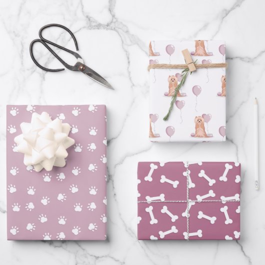 Feuille De Papier Cadeau Curte Yorkshire Terrier Anniversaire (Recto)