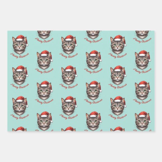 Feuille De Papier Cadeau Custom Cute Christmas Cat with Santa Hat (Devant 3)