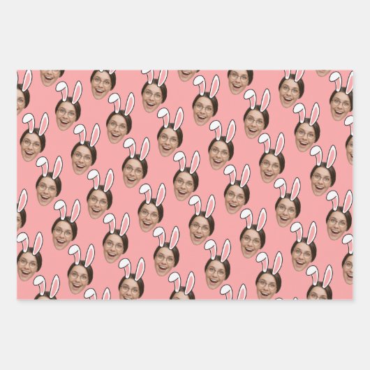 Feuille De Papier Cadeau Custom Face Personalized Easter Bunny Ears Photo (Devant)
