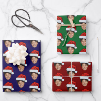 Feuille De Papier Cadeau Custom Face Photo Santa Claus Hat Christmas Gift