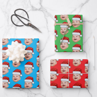 Feuille De Papier Cadeau Custom Face Photo Santa Hat Christmas