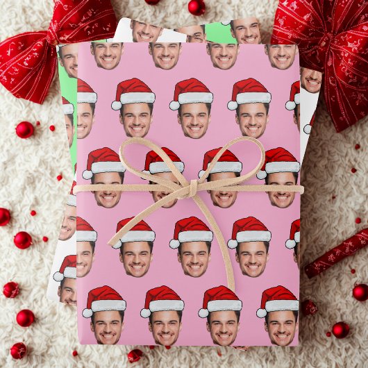 Feuille De Papier Cadeau Custom Face Photo Santa Hat Unique Gift Pink